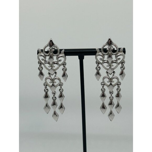 Monet Silver-Tone Chandelier Dangle Earrings With Ornate Design & Cascading Char - Picture 5 of 16